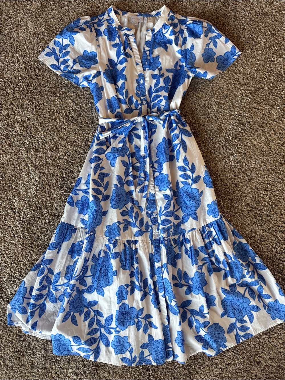 Sugarlips White Maxi Dress with Bold Blue Floral Print